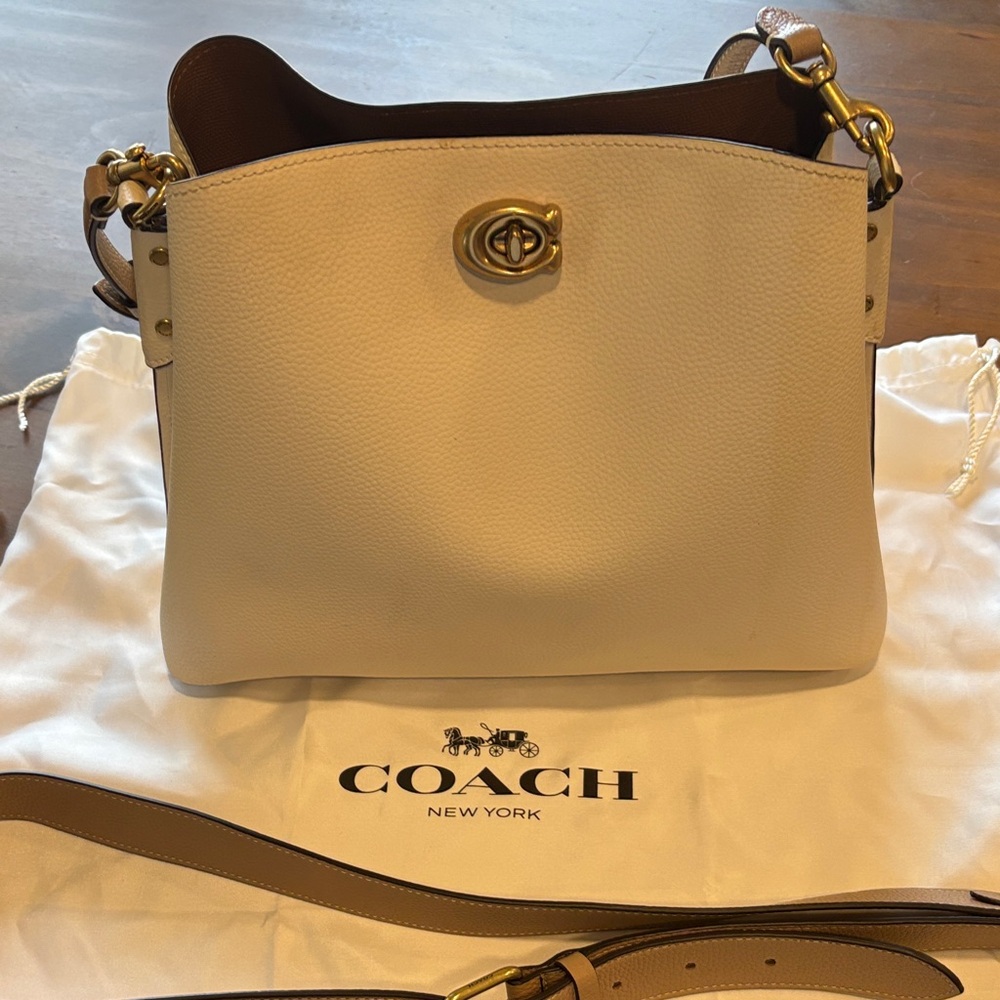 Coach Ivory and Tan Leather Shoulder Bag